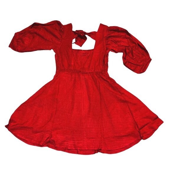 Band of the Free NWT Josette Dress Aurora Red Textured Mini Dress Sz Medium Puff - Picture 3 of 16